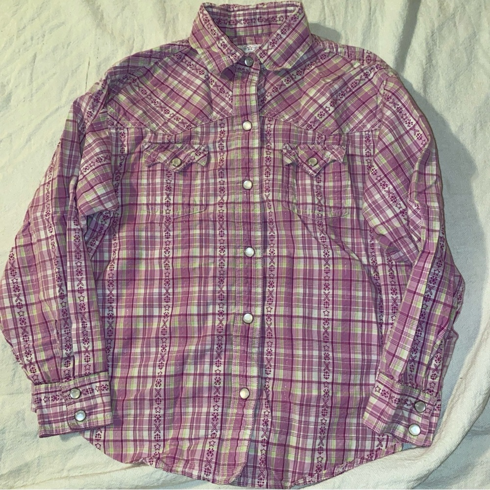 Panhandle Slim Western Girls Long Sleeve Pearl Snap Plaid Size M